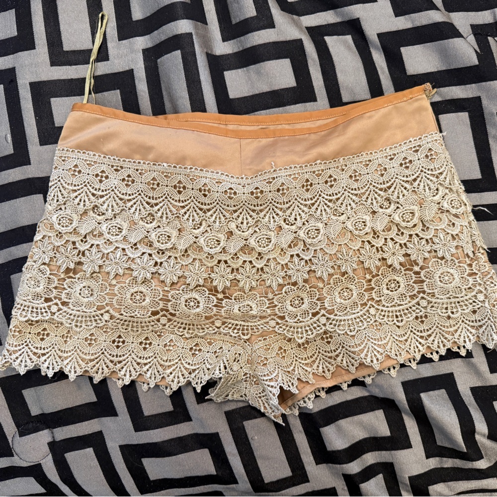Lace Trim Tan Shorts